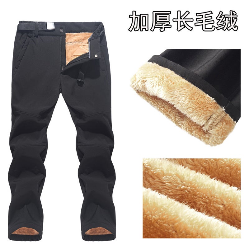 Lambskin Softshell Pants For Men And Women, Couple Style, Winter Long Plush Outdoor Waterproof Windproof Thickened Hiking Softshell Pants - Image 2